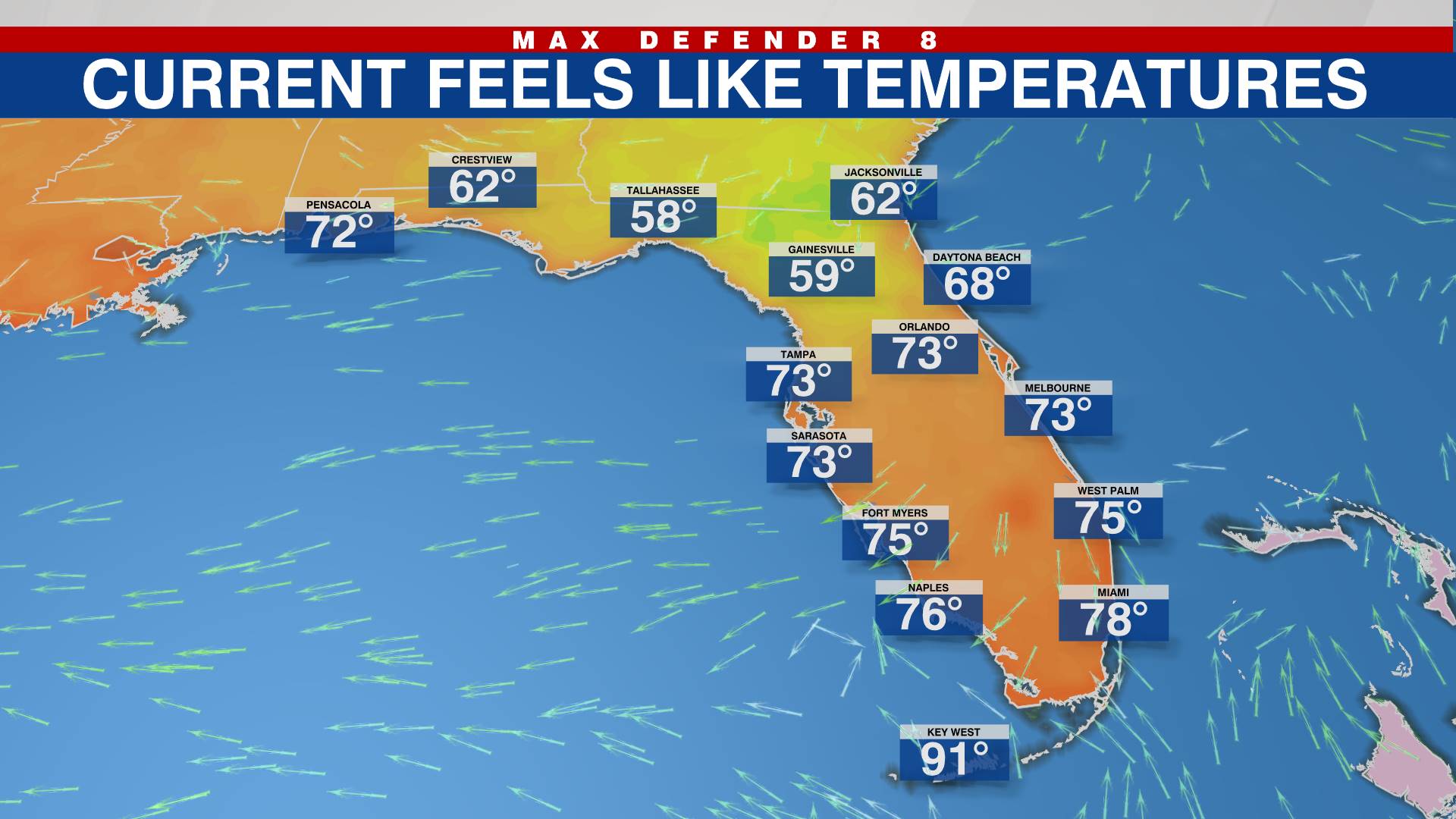 Florida feels like temps