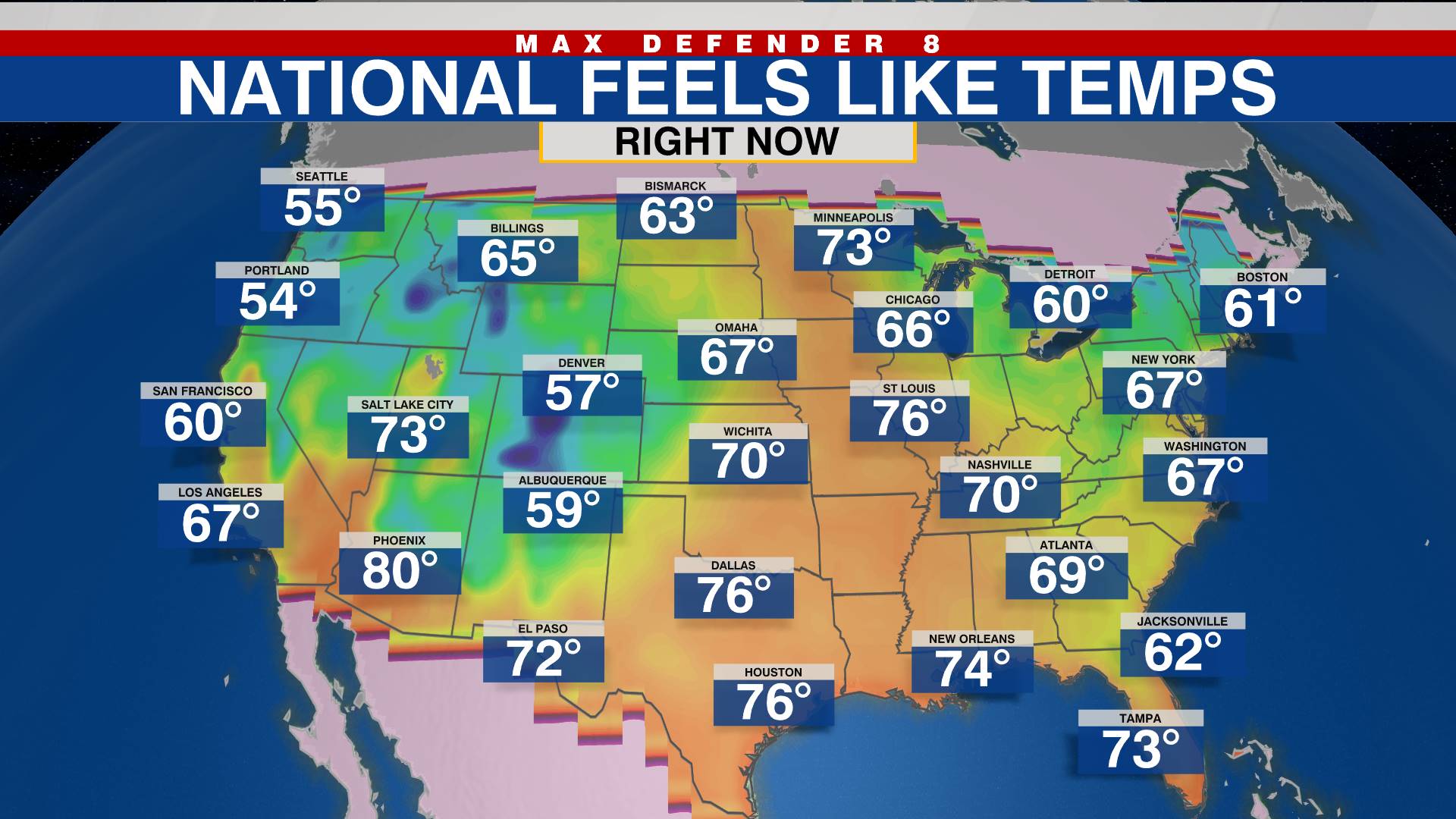 US feels like temps