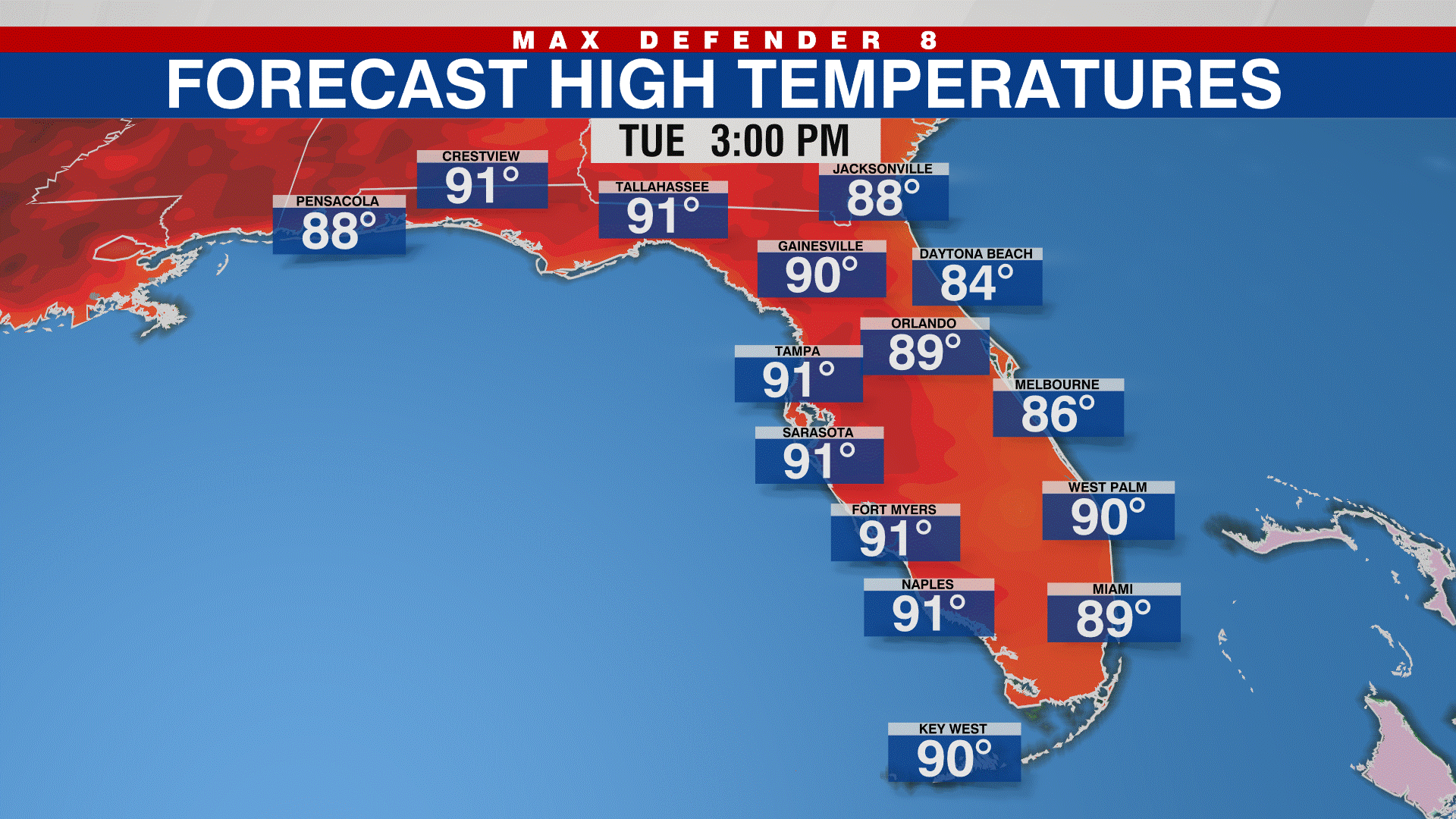 Florida temp forecast tomorrow