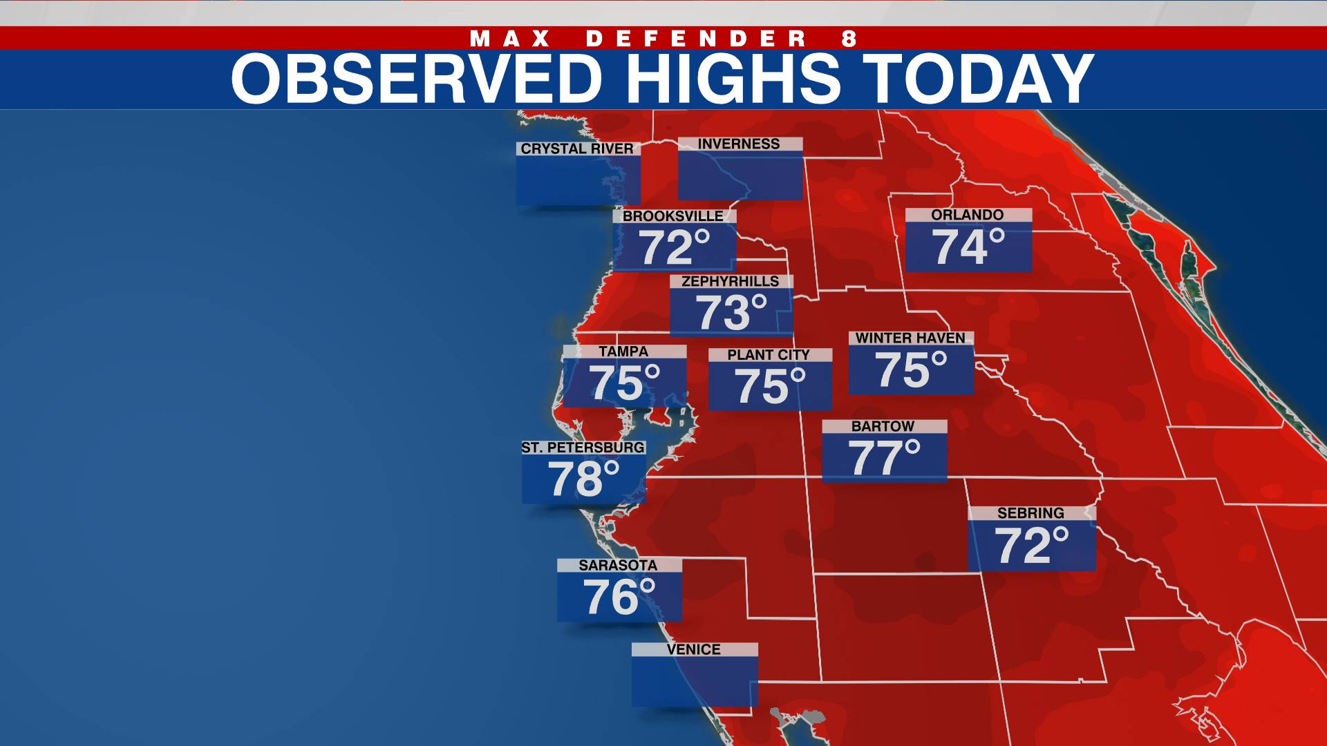 Observed highs today