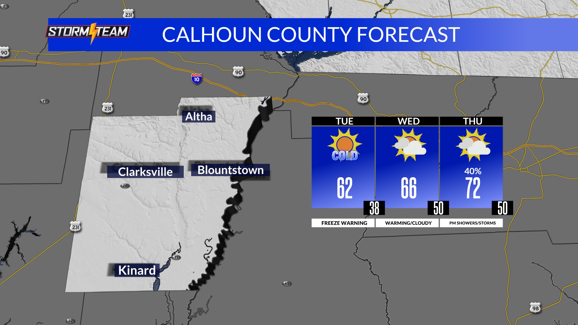 County by County Weather Forecast for Florida Panhandle