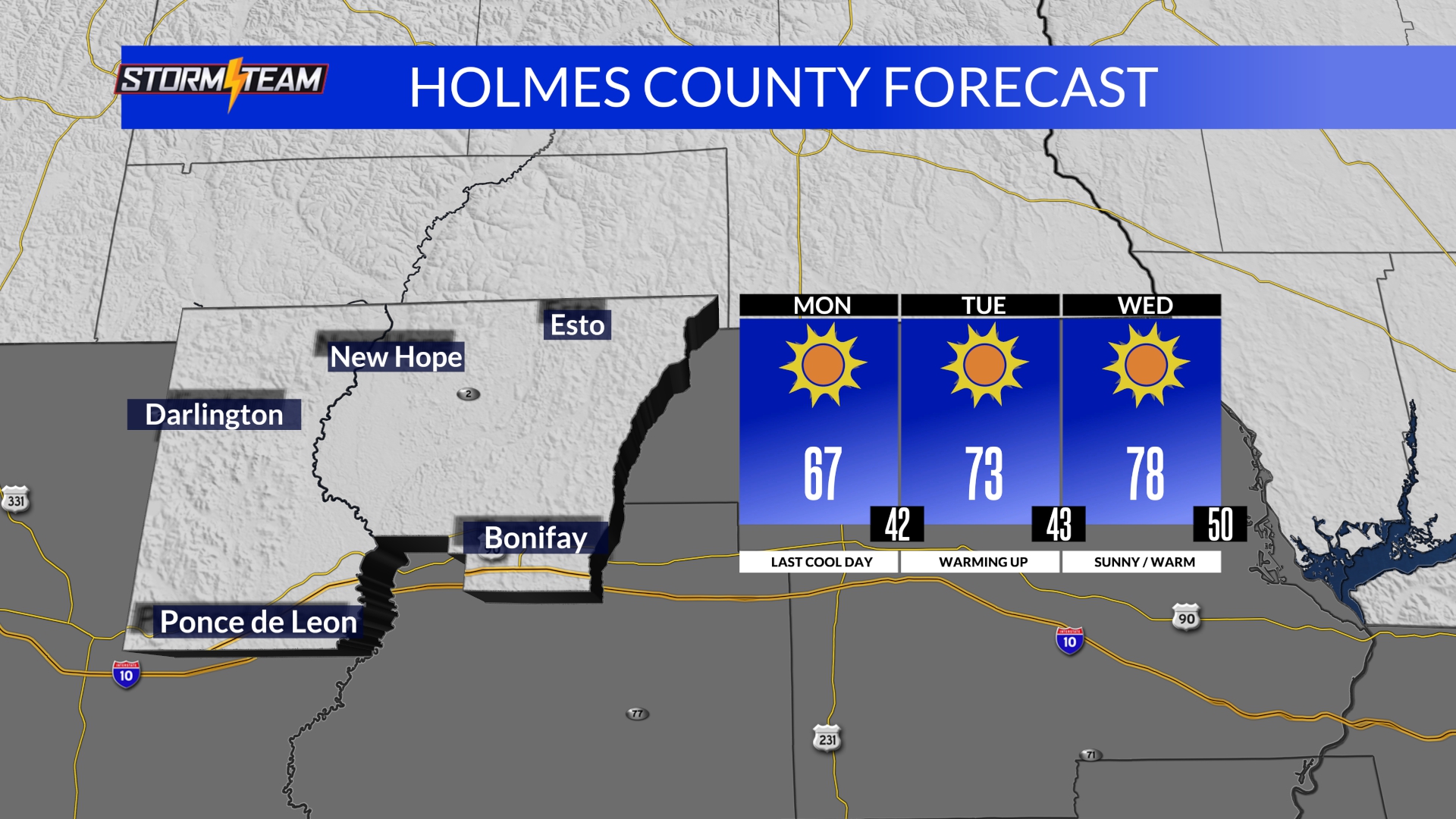 County by County Weather Forecast for Florida Panhandle